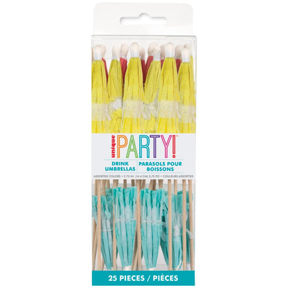 Assorted Fringed Paper and Birch Drink Umbrellas 25ct