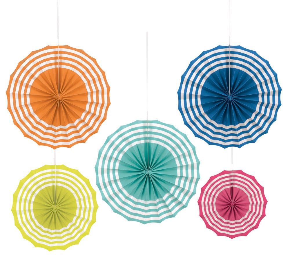 Summer Fun Assorted Paper Fan Decorations 5ct