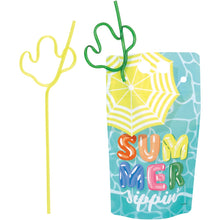 Summer Fun Summer Sippin 18oz Drink Pouches with Cactus Shaped Straws 4ct