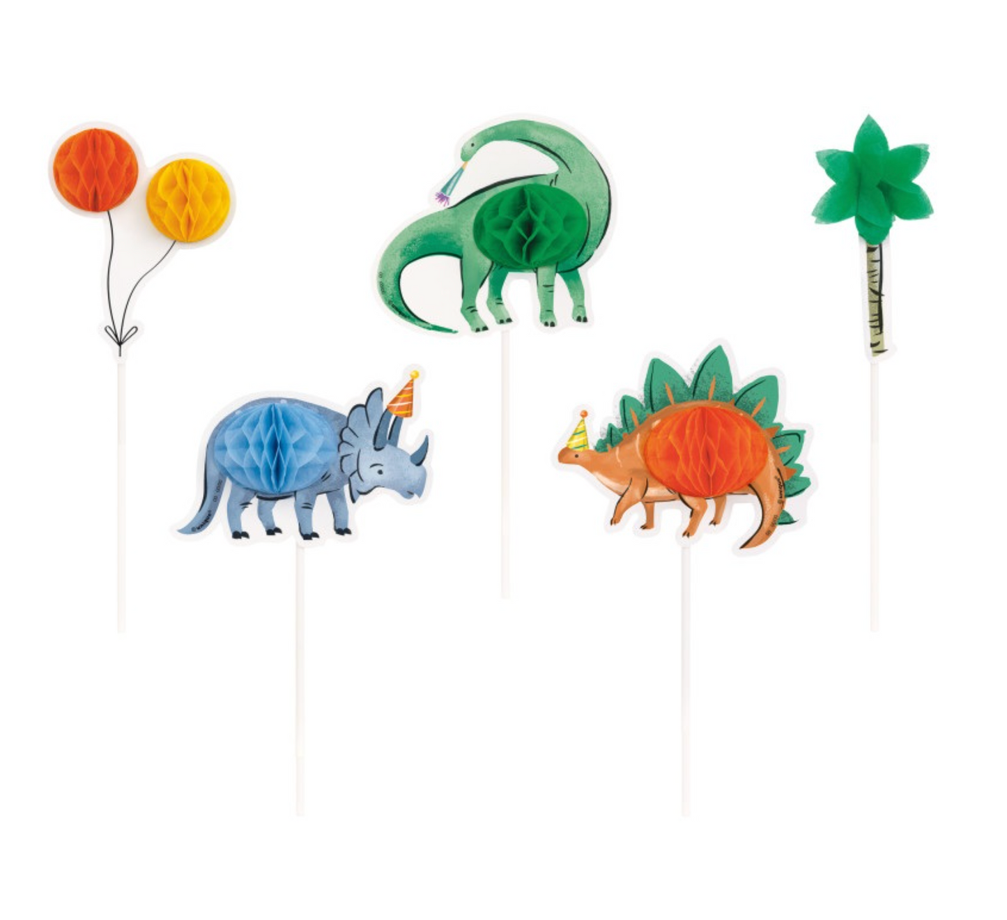 Partying Dinosaurs Assorted Honeycomb Cake Topper Kit 5pc