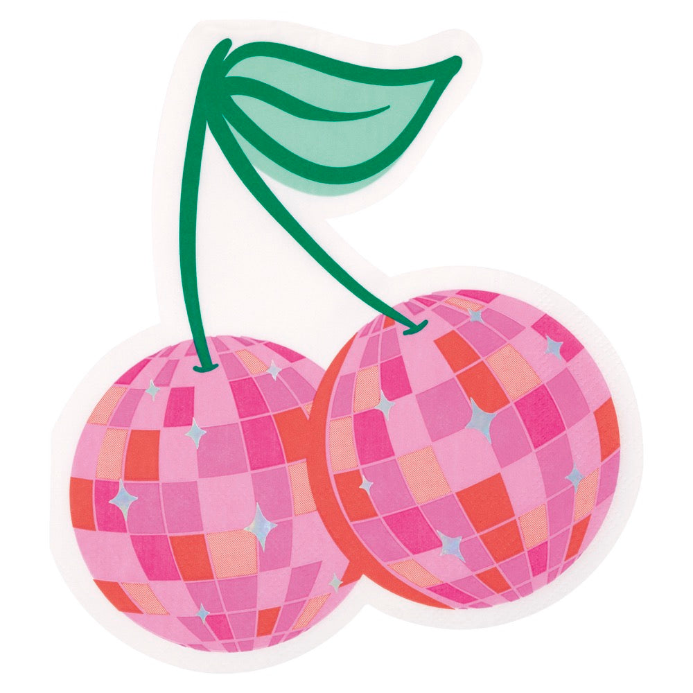 Summer Disco Cherry Shaped Lunch Napkins 16ct - Iridescent Foil Stamping