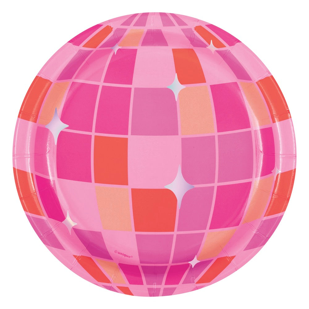 Summer Disco Round 7in Dessert Plates 8ct - Iridescent Foil Stamping