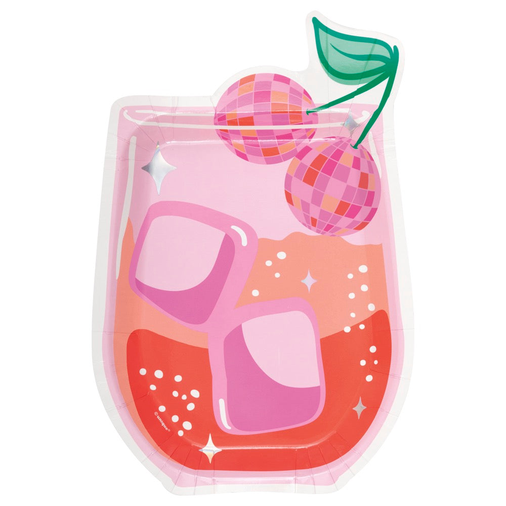 Summer Disco Drink Shaped 6.5x9.75 Plates 8ct - Iridescent Foil Stamping