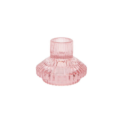 Small Ribbed Glass Candle Holder