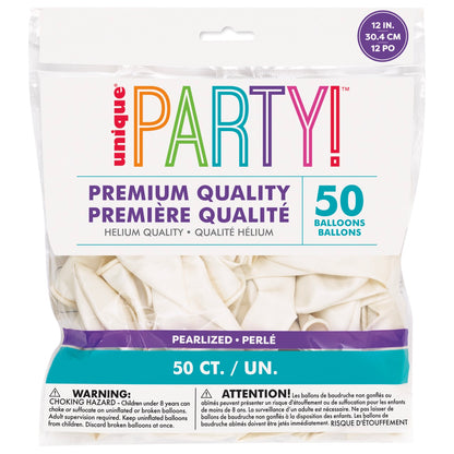 12in Packaged Premium Latex Balloons 50ct - Pearl White