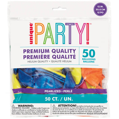 12in Packaged Premium Latex Balloons 50ct - Assorted Pearlized