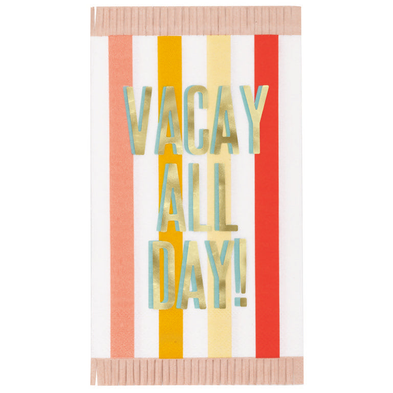Poolside Summer Vacay All Day Fringed Guest Napkins 16ct - Foil Stamping