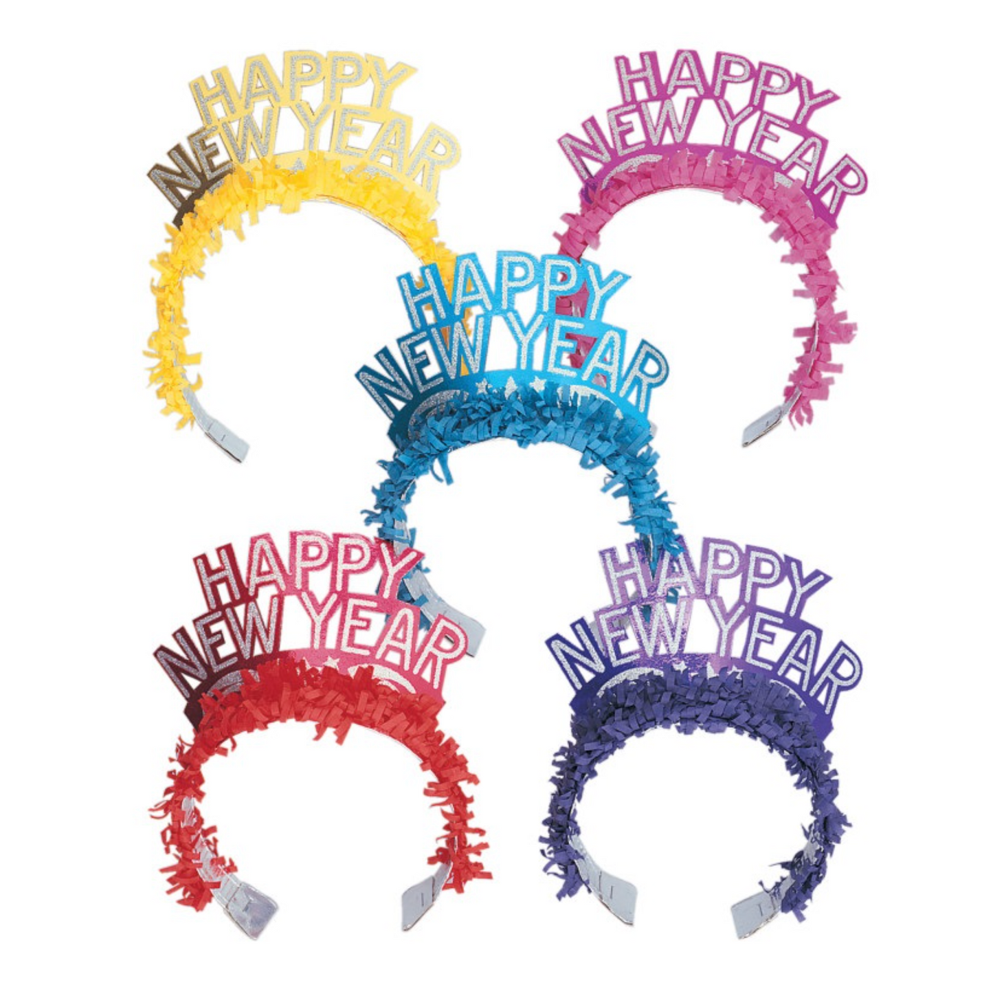 New Years Glitter Fringe Tiaras - 1 Assorted Color