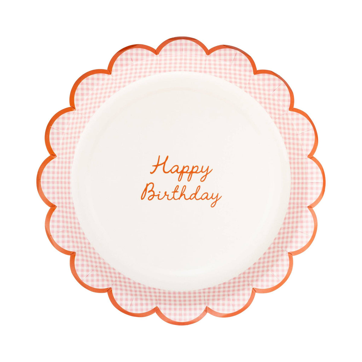 Pink Scallop Gingham Happy Birthday 9" Paper Plate