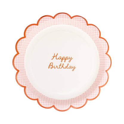 Pink Scallop Gingham Happy Birthday 9" Paper Plate