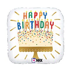 Birthday Cake and Candles Square 18in Mylar Balloon