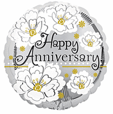 Happy Anniversary Silver Flowers 18in Mylar Balloon