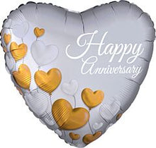 Happy Anniversary Gold & Silver Hearts 18in Mylar Balloon
