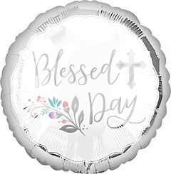 Blessed Day Silver Border 18in Mylar Balloon
