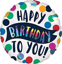 Happy Birthday To You Blue & Rainbow Dots 18in Mylar Balloon
