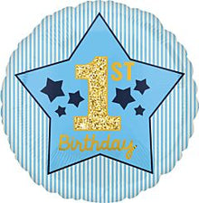 Boy 1st Birthday Blue & Gold 18in Mylar Balloon