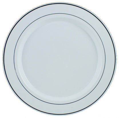 Regal White Premium Plastic Plates with Silver Trim