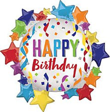 Satin Happy Birthday Star 30in SuperShape Balloon