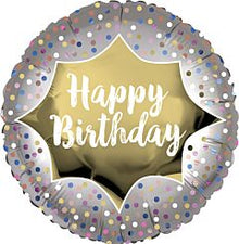 Silver and Confetti Birthday 18in Mylar Balloon