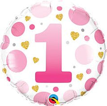 1st Birthday Girl Dots 18in Mylar Balloon