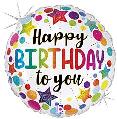 Birthday Stars & Dots 18in Mylar Balloon