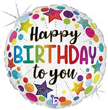 Birthday Stars & Dots 18in Mylar Balloon