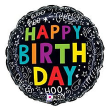 Black & Swirl Birthday 18in Mylar Balloon