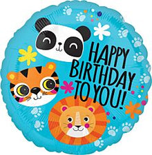 Panda Tiger Lion Birthday 18in Mylar Balloon