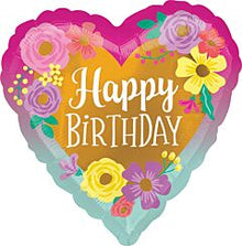 Heart & Flowers Birthday 18in Mylar Balloon