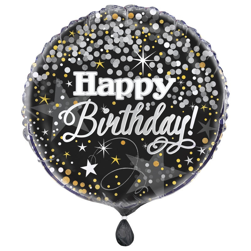 Black & Silver Birthday 18in Mylar Balloon
