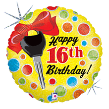 16th Birthday Car Keys 18in Mylar Balloon