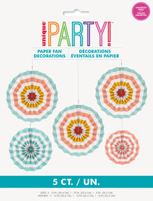 Poolside Summer Assorted Paper Fan Decorations 5ct