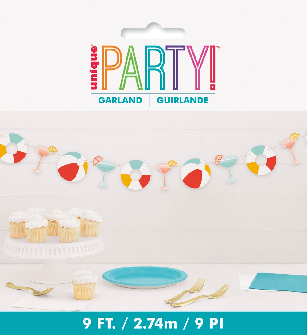 Poolside Summer Paper Cutout Garland 9ft