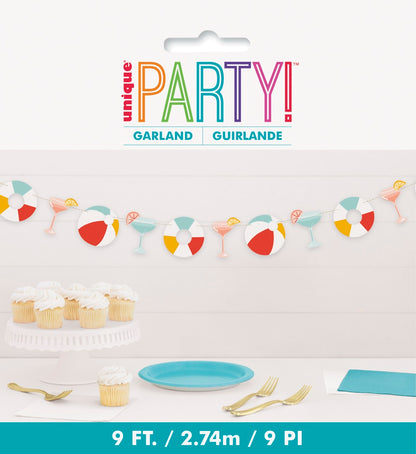 Poolside Summer Paper Cutout Garland 9ft
