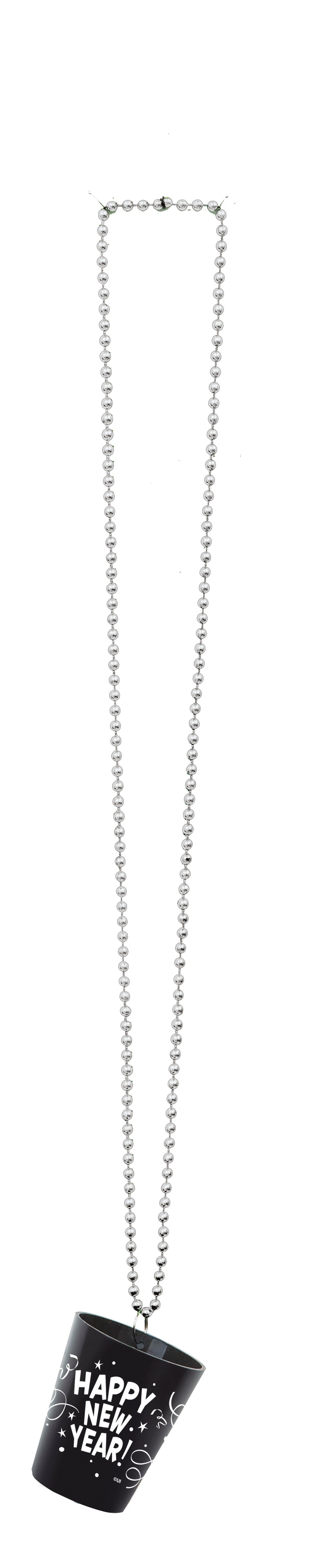 New Years Bead Necklace with Shot Glass - 1 Assorted Color