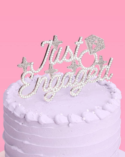 Just Engaged Topper - pearl + crystal cake topper 6" x 5.5"