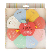 Packaging of 'My Mind's Eye School Spinner Games' with colorful spinner and text on a white background.