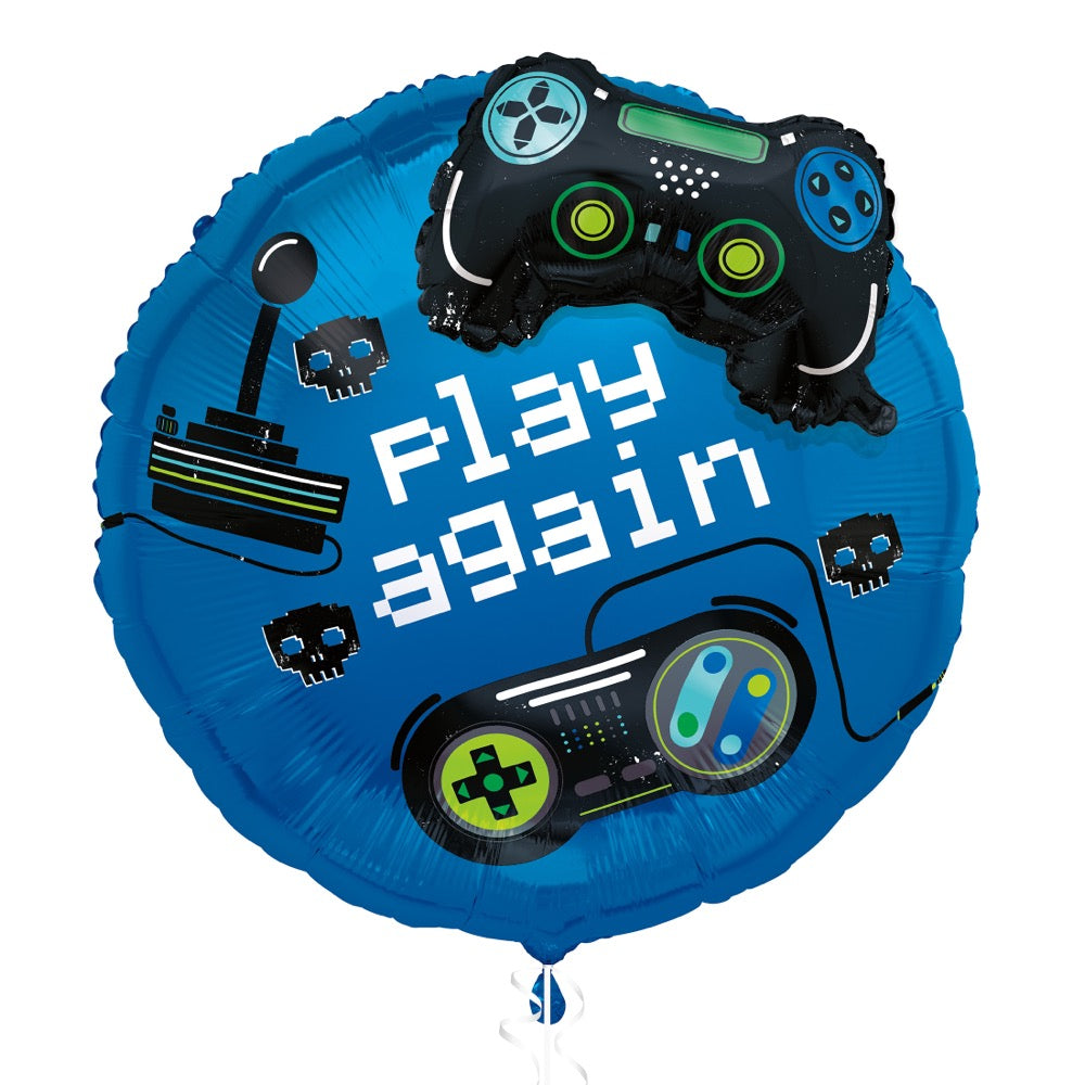 Gamer Birthday Play Again 25in Mylar Balloon