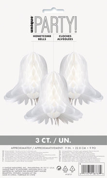 White Bells Honeycomb Decoration 9in 3ct