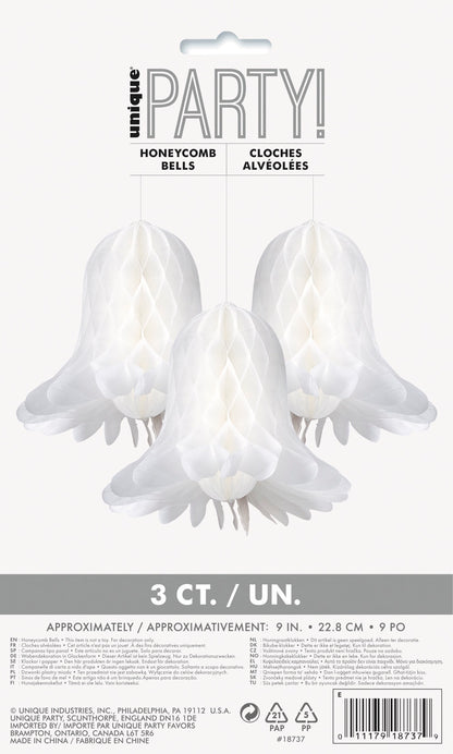 White Bells Honeycomb Decoration 9in 3ct