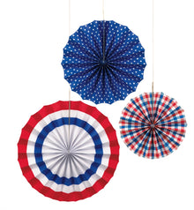 Red, White, & Blue Paper Fans 3ct