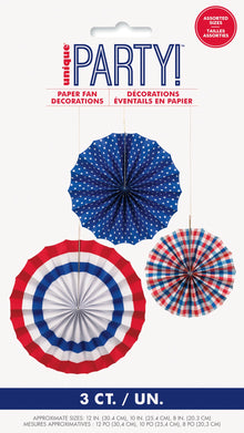 Red, White, & Blue Paper Fans 3ct