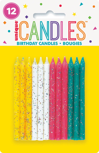 Multicolor Glitter Birthday Candles 12ct