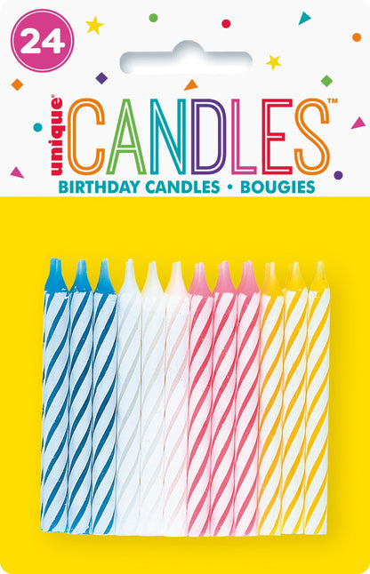 Multicolor Spiral Birthday Candles 24ct