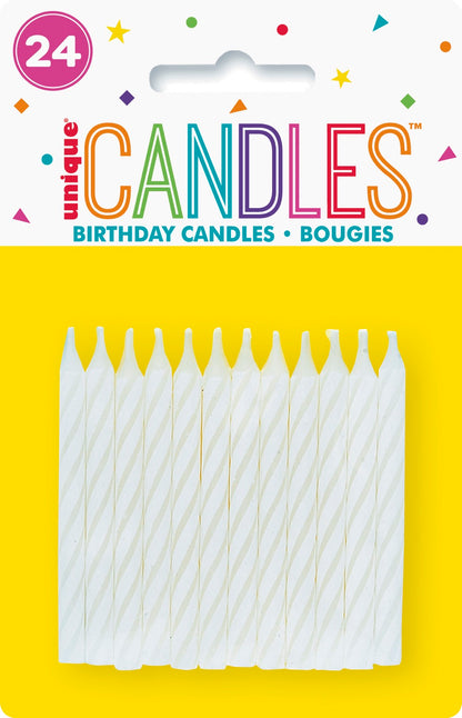White Spiral Birthday Candles 24ct
