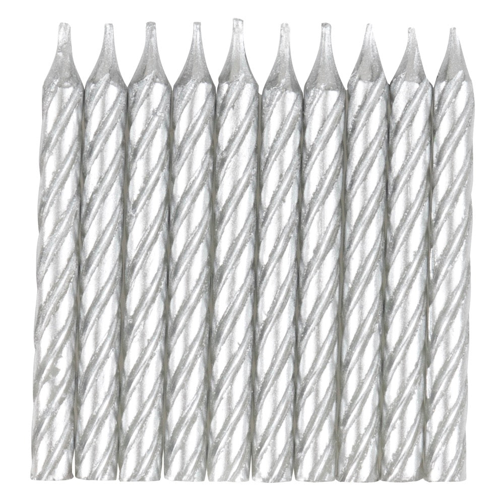 Silver Spiral Birthday Candles 10ct