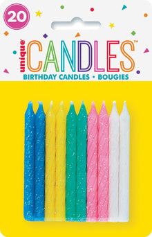 Spiral Glitter Birthday Candles - Assorted Colors 20ct