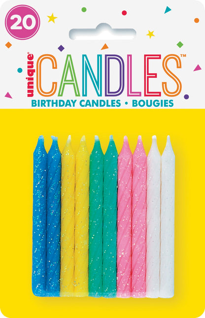 Spiral Glitter Birthday Candles - Assorted Colors 20ct