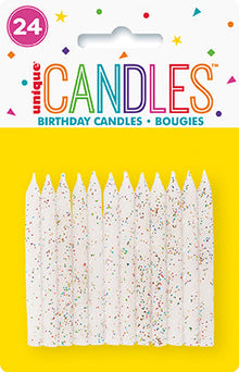 White and Glitter Spiral Birthday Candles 24ct