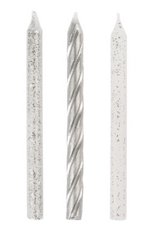 Glitter and Silver Spiral Birthday Candles - Assorted 24ct